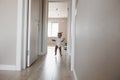 Mixed race toddler girl walking at room Royalty Free Stock Photo