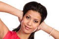 Mixed race woman closing ears with hands. Royalty Free Stock Photo