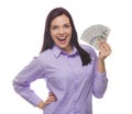 Mixed Race Woman Holding the New One Hundred Dollar Bills Royalty Free Stock Photo