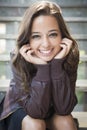 Mixed Race Young Adult Woman Portrait on Staircase Royalty Free Stock Photo