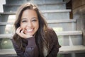 Mixed Race Young Adult Woman Portrait on Staircase Royalty Free Stock Photo