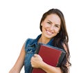 Mixed Race Young Girl Student with School Books Isolated on White Royalty Free Stock Photo