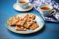 mixed raw nut bars on blue ceramic dish Royalty Free Stock Photo