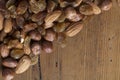 Mixed raw  nuts and raisins with copy space Royalty Free Stock Photo