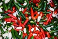 Mixed red green peppers with garlics Royalty Free Stock Photo