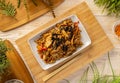Mixed rice with chicken breast stripes Royalty Free Stock Photo