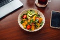 Mixed Salad with Fruit and Avocado on the table Royalty Free Stock Photo
