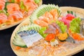 Mixed sashimi - japanese food style on black background Royalty Free Stock Photo