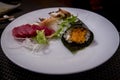 Mixed sashimi and sushi at the japanese restaurant Royalty Free Stock Photo
