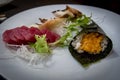 Mixed sashimi and sushi at the japanese restaurant Royalty Free Stock Photo