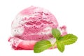 A mixed scoop of vanilla and cherry ice cream with mint Royalty Free Stock Photo