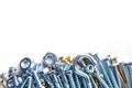 Mixed screws and nails. Industrial background. Home improvement.bolts and nuts.Close-up of various screws. Use for background, top Royalty Free Stock Photo