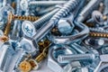 Mixed screws and nails. Industrial background. Home improvement.bolts and nuts.Close-up of various screws. Use for background, top Royalty Free Stock Photo