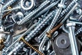 Mixed screws and nails. Industrial background. Home improvement.bolts and nuts.Close-up of various screws. Use for background, top Royalty Free Stock Photo