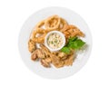 Mixed Seafood Deep Fries, squid, mussel, fish, shrimps Royalty Free Stock Photo