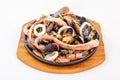 Mixed seafood platter. Assorted sea food on plate Royalty Free Stock Photo