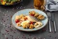 Mixed seafood platter with fish, squid, octopus, mussels and shrimp Royalty Free Stock Photo