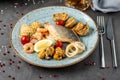 Mixed seafood platter with fish, squid, octopus, mussels and shrimp Royalty Free Stock Photo