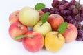 Mixed set of fresh raw ripe fruits apple grape on isolated white Royalty Free Stock Photo