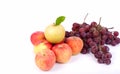 mixed set of fresh raw ripe fruits apple grape on white background Royalty Free Stock Photo