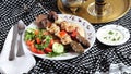 Mixed shish kebab. Middle eastern cuisine Royalty Free Stock Photo