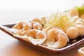 Mixed shrimp dumplings, fish ball on dish Royalty Free Stock Photo