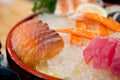 Mixed sliced fish sashimi served on ice Royalty Free Stock Photo