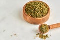 Mixed spice zaatar or zatar in wooden bowl  . Closeup Royalty Free Stock Photo