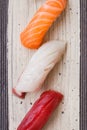 Mixed Sushi Maguro, Salmon and Hamachi Set on the Stone Plate. Royalty Free Stock Photo