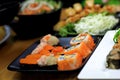 Mixed sushi on a plate in a Japanese restaurant Royalty Free Stock Photo