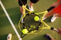Mixed tennis, players with rackets and balls Royalty Free Stock Photo