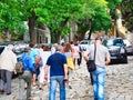 Tour Group Walking in Plovdiv Old Town, Bulgaria, Eastern Europe Royalty Free Stock Photo