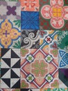 Mixed traditional ornate portuguese decorative tiles azulejos on floor Royalty Free Stock Photo