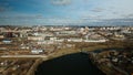 Mixed urban development. Industrial and residential area. Water city system. Aerial photography