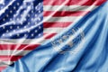 Mixed USA and United Nations flag, three dimensional render