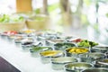 Mixed vegetable ingredients in salad bar display