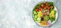 mixed vegetables with crispy fried tofu salad on a light background, Long banner format. top view Royalty Free Stock Photo