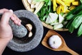 Mixed vegetables ingredients in Thai food menu Kaeng Liang.