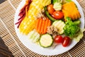 Mixed vegetables salad on white dish Royalty Free Stock Photo