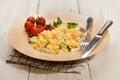 Mixed vegetarian pasta salad with egg and vegetables Royalty Free Stock Photo