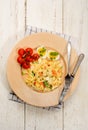 Mixed vegetarian pasta salad with egg and vegetables Royalty Free Stock Photo