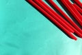 Mixed vivid color of straw stick . Blue background