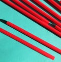 Mixed vivid color of straw stick . Blue background