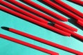 Mixed vivid color of straw stick . Blue background