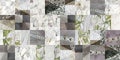 Mixed of white marbles, grey concrete, metal door and tropical leaves as a wallpaper