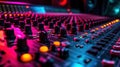 Mixer control. Music engineer. Backstage controls on an audio mixer, Sound mixer. Professional audio mixing console with Royalty Free Stock Photo