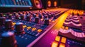 Mixer control. Music engineer. Backstage controls on an audio mixer, Sound mixer. Professional audio mixing console with Royalty Free Stock Photo