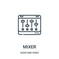 mixer icon vector from audio and video collection. Thin line mixer outline icon vector illustration