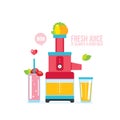 Mixer Juice Fresh fruits and vegetables Kitchen appliance background Royalty Free Stock Photo