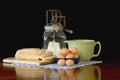 Mixing bowl, Eggs and Bread Royalty Free Stock Photo